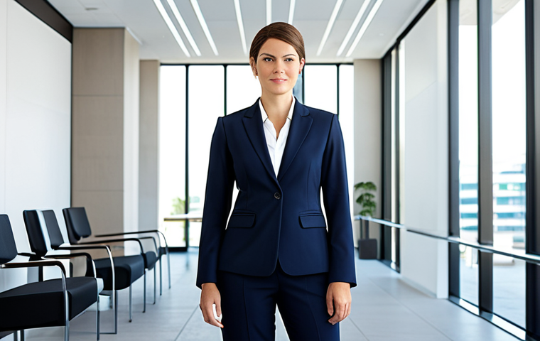 Business Professional**

"A confident businesswoman in a tailored, modest pantsuit, standing in a bright, modern office lobby, fully clothed, appropriate attire, safe for work, perfect anatomy, natural proportions, professional headshot, high quality"

**