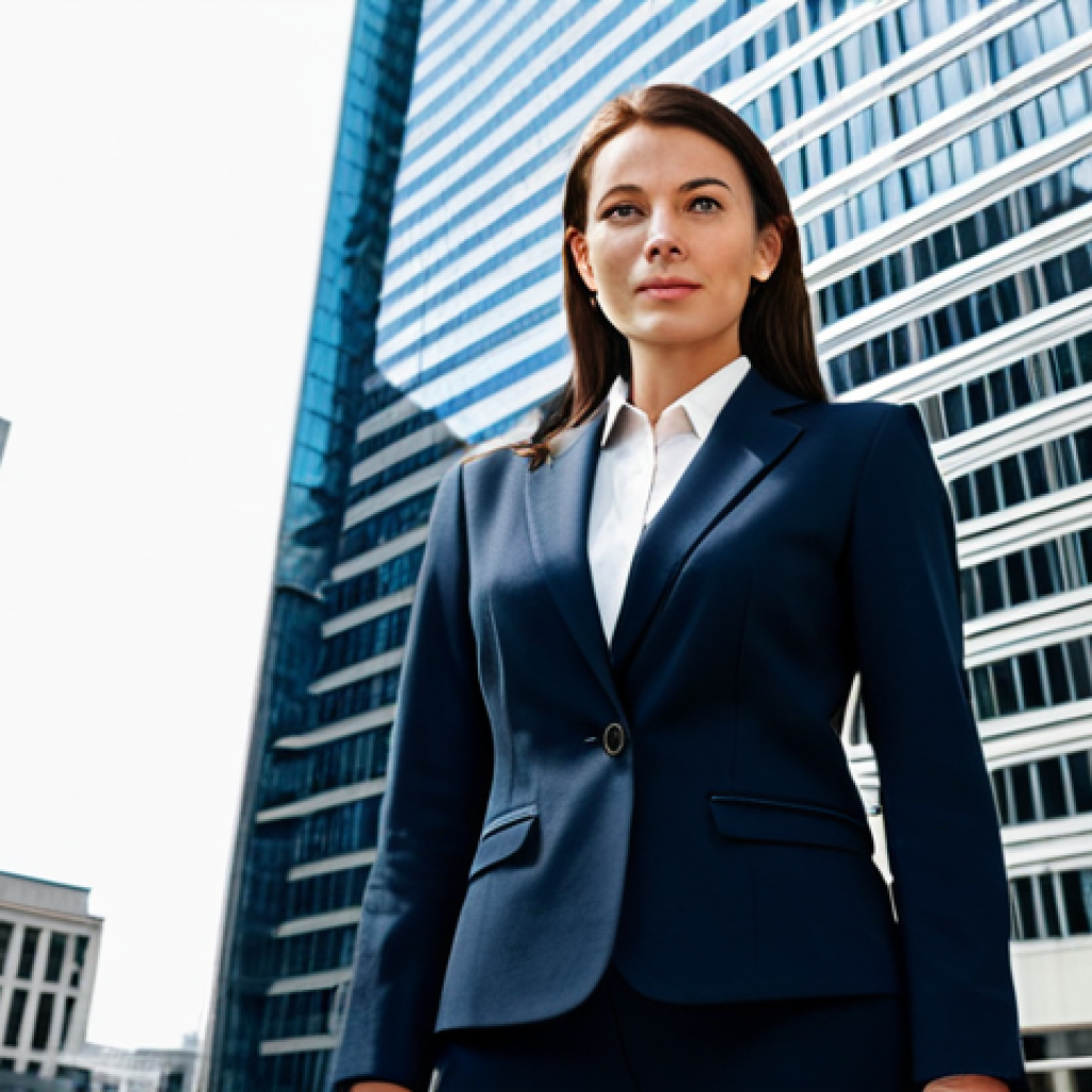 퍼포먼스 마케팅의 법적 이슈와 주의사항 - **

A professional businesswoman in a modest business suit, standing confidently in front of a moder...