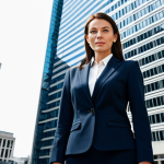 퍼포먼스 마케팅의 법적 이슈와 주의사항 - **

A professional businesswoman in a modest business suit, standing confidently in front of a moder...