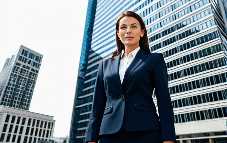 퍼포먼스 마케팅의 법적 이슈와 주의사항 - **

A professional businesswoman in a modest business suit, standing confidently in front of a moder...