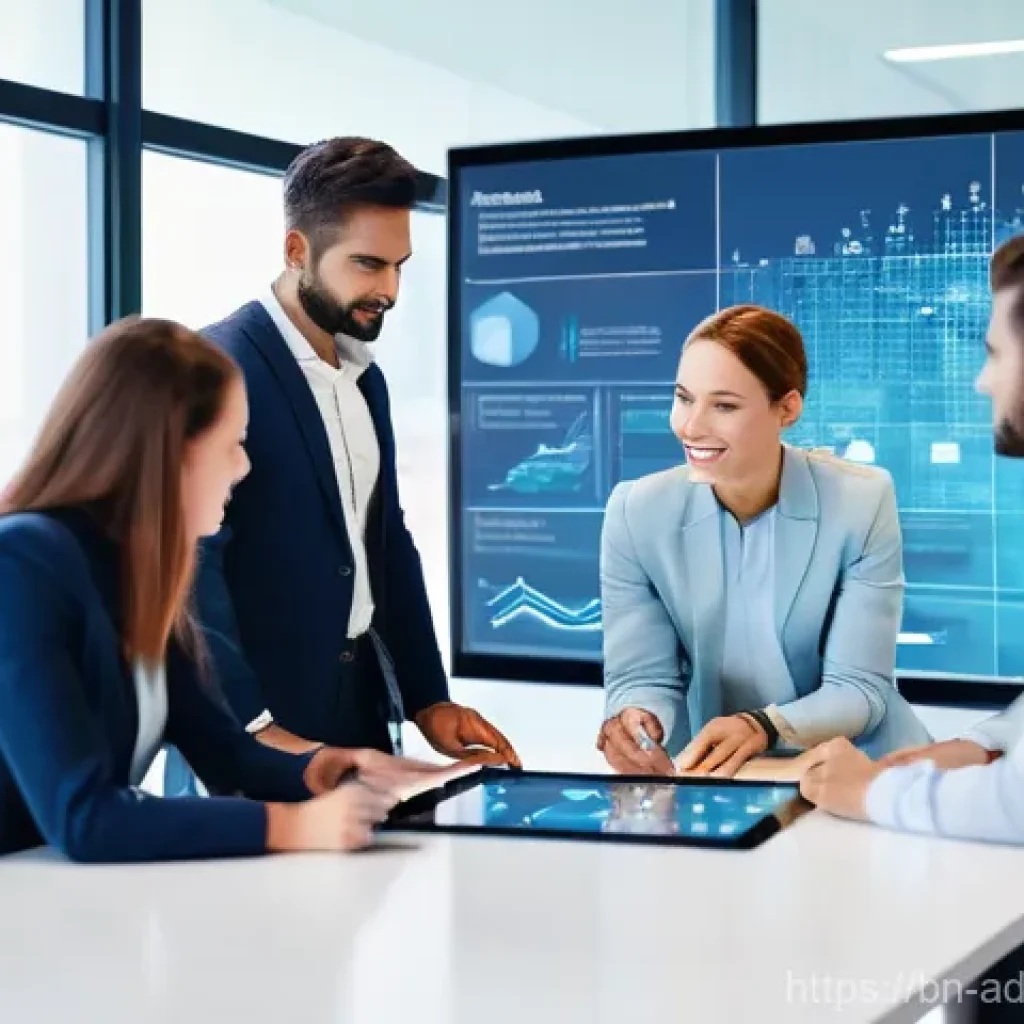 퍼포먼스 마케팅에서의 KPI 설정 방법 - **Prompt:** A diverse team of five professional business analysts and marketers (men and women, ages...