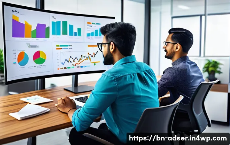 퍼포먼스 마케팅의 기초 개념 정리 - A vibrant office scene showing a diverse Bengali marketing team collaborating on a digital advertisi...
