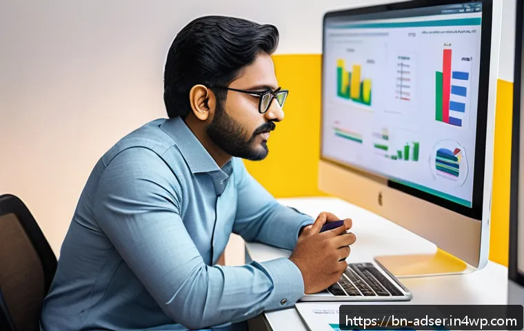퍼포먼스 마케팅의 산업별 적용 사례 - A professional digital marketing workspace focused on Bengali culture, featuring a large computer sc...