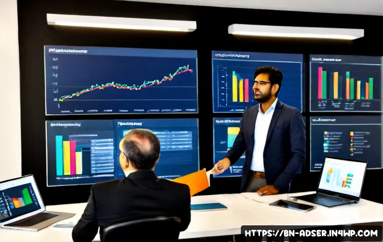 Home 17 퍼포먼스 마케팅의 비즈니스 성과 향상 전략 - Photorealistic modern business office, diverse Bangladeshi marketing team reviewing campaign perform...