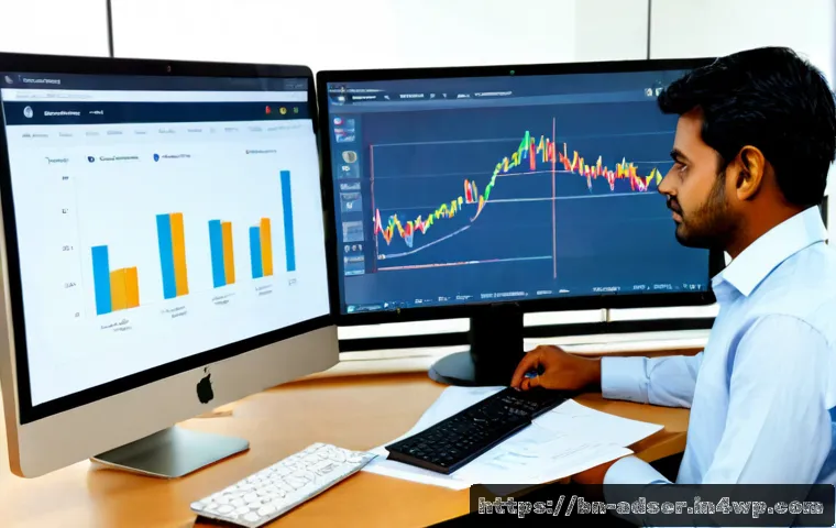 퍼포먼스 마케팅의 과거 현재 미래 - Photorealistic three-era performance marketing concept in a clean modern Bangladeshi office: an olde...